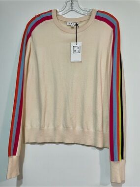 THML Cream Retro Rainbow Stripe Long Sleeve Crewneck Sweater S Ivory
